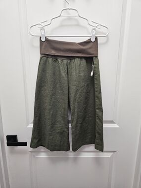 Charlotte Russe Olive Green Wide-Leg Kids Pants with Brown Foldover Waistband